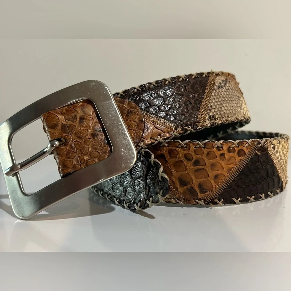 Handmade Italian Genuine Python Patchwork Belt • Size 115 • Artisan Leather
